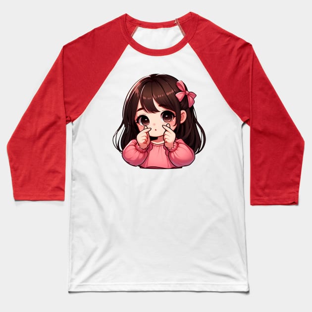 Girl Korean Finger Hearts Kpop Baseball T-Shirt by Plushism